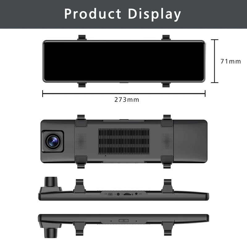 4K 11.26" Car DVR Dash Cam with CarPlay, Android Auto, GPS, WiFi, BT, FM, Rearview Mirror Recorder - Tech Trove