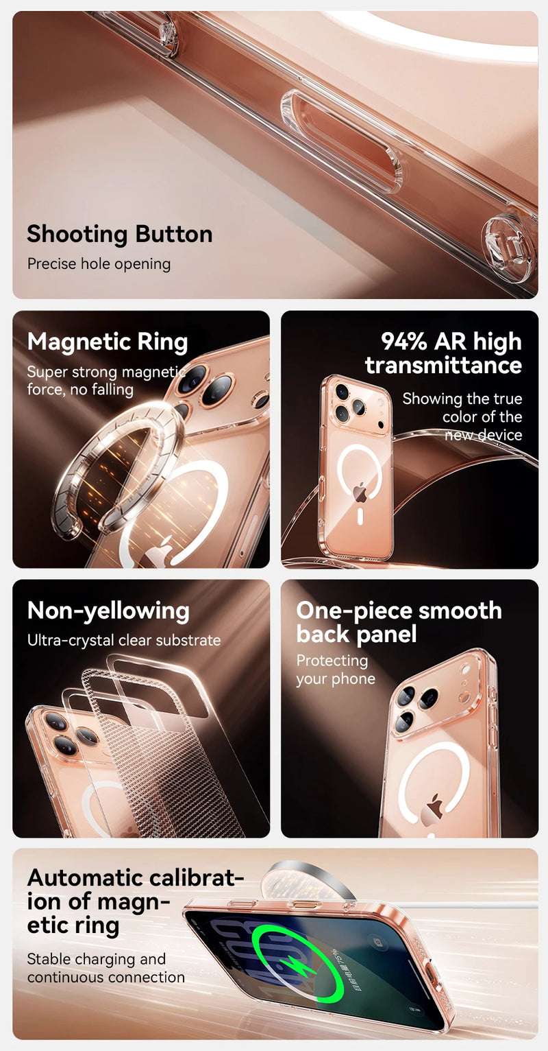 Joyroom Magnetic Wireless charger thin Case For iPhone 17 Case Anti Yellow Transparent Cover - Tech Trove