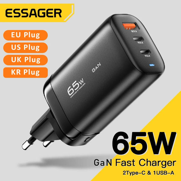 Essager 65W GaN USB Type C Fast Charger For Laptop, PPSs and Phones