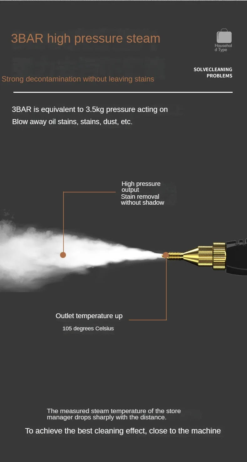 High-Temp Steam Cleaner for Home, Car, AC & Kitchen Hood (110V US / 220V EU Plug) - Tech Trove