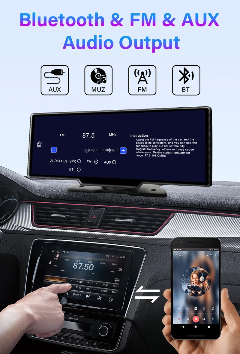 4K 10.26" Mirror Dash Cam with Wireless CarPlay, Android Auto, GPS & Rearview Camera - Tech Trove