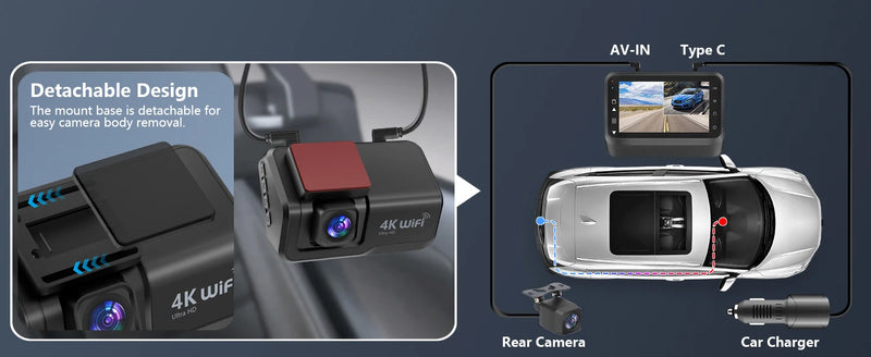 Kocam 4K Dual Dash Cam with WiFi, Night Vision & 24H Parking Monitor - Tech Trove
