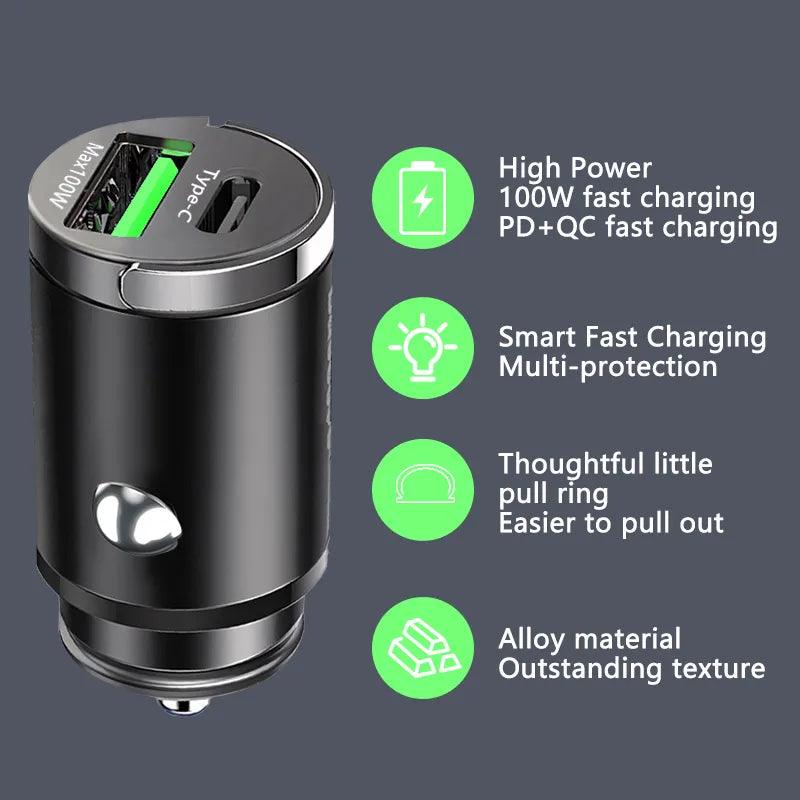 100W Mini Car Charger Lighter Fast Charging - Tech Trove