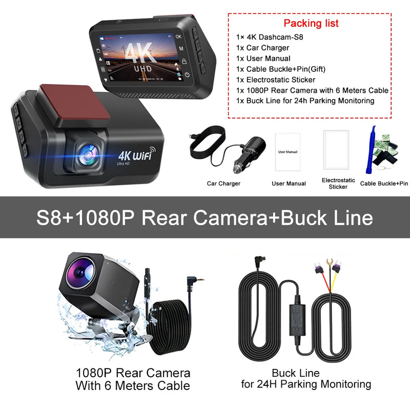 Kocam 4K Dual Dash Cam with WiFi, Night Vision & 24H Parking Monitor - Tech Trove