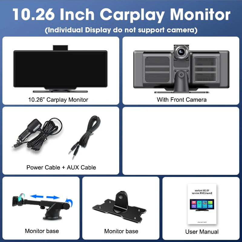 4K 10.26" Mirror Dash Cam with Wireless CarPlay, Android Auto, GPS & Rearview Camera - Tech Trove