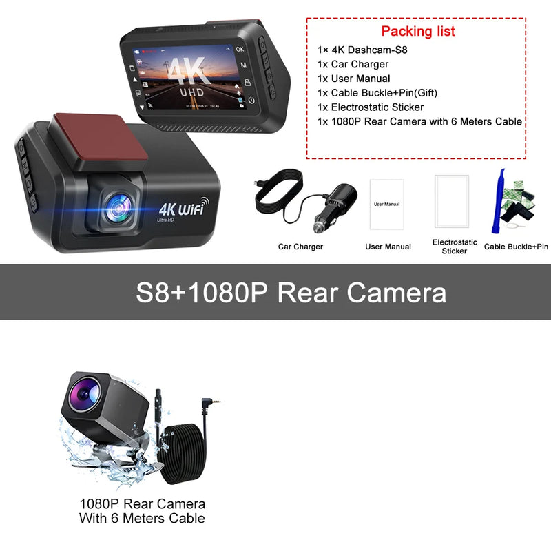 Kocam 4K Dual Dash Cam with WiFi, Night Vision & 24H Parking Monitor - Tech Trove