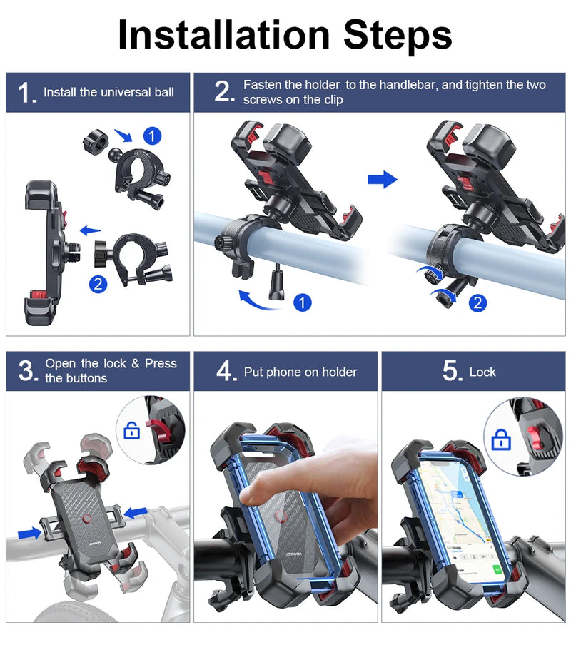 Joyroom 360° Universal Bike Phone Holder for 4.7–7" Phones, Shockproof GPS Mount - Tech Trove