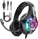 Tatybo Gaming Headset for PS5/PS4/Xbox/Switch/PC – 3D Surround Sound, Noise-Cancelling Mic, RGB Lighting
