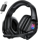 Wireless Gaming Headset for PC PS5 PS4 Switch Mobile 2.4GHz USB Type-C Bluetooth 40H Battery Mic Comfortable Noise-Isolating Ear Cushions RGB Lighting