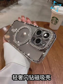 Luxury Crystal Diamond Clear Magsafe Magnetic Wireless Charging Cover For iPhone