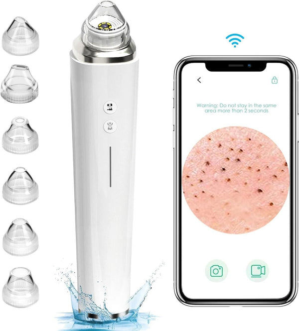 USB Rechargeable Electric Black Head Suction Tool, Pore Vacuum, WiFi Visible Facial Pore, Cleanser with High Defnition Camera, Pimple, Acne, Comedone Extractor Kit with 6 Suction Heads Durable - Tech Trove