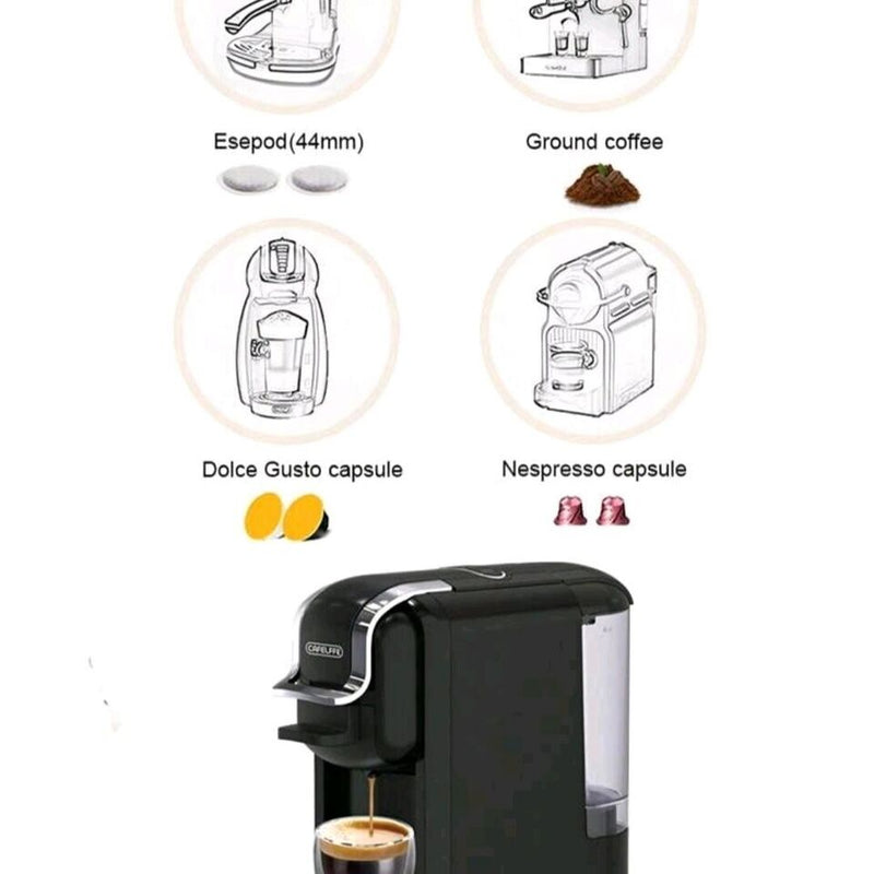 CAFELFFE Coffee Maker 4-In-1 Capsule Coffee Machine 19 Bar Fully Automatic Small Size Household 0.6L Removable Water Tank Compatible With Universal 1450W Coffee Capsules - Tech Trove