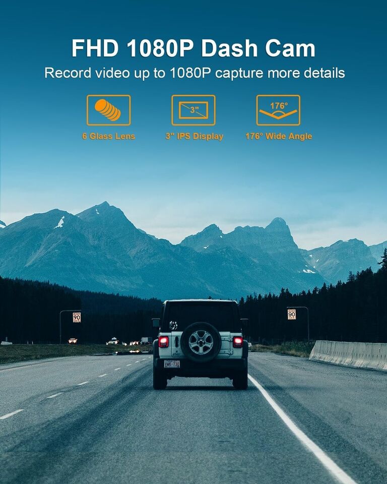 Webeqer 1080P FHD Dash Cam: Front-Facing with 3" IPS Screen, Includes Complimentary 64GB SD Card, 176°Wide Angle Car Camera, Features Loop Recording, Night Vision, G-Sensor, WDR, and Parking Monitor - Tech Trove