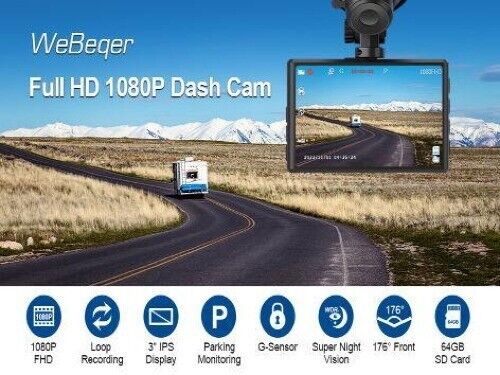 Webeqer 1080P FHD Dash Cam: Front-Facing with 3" IPS Screen, Includes Complimentary 64GB SD Card, 176°Wide Angle Car Camera, Features Loop Recording, Night Vision, G-Sensor, WDR, and Parking Monitor - Tech Trove