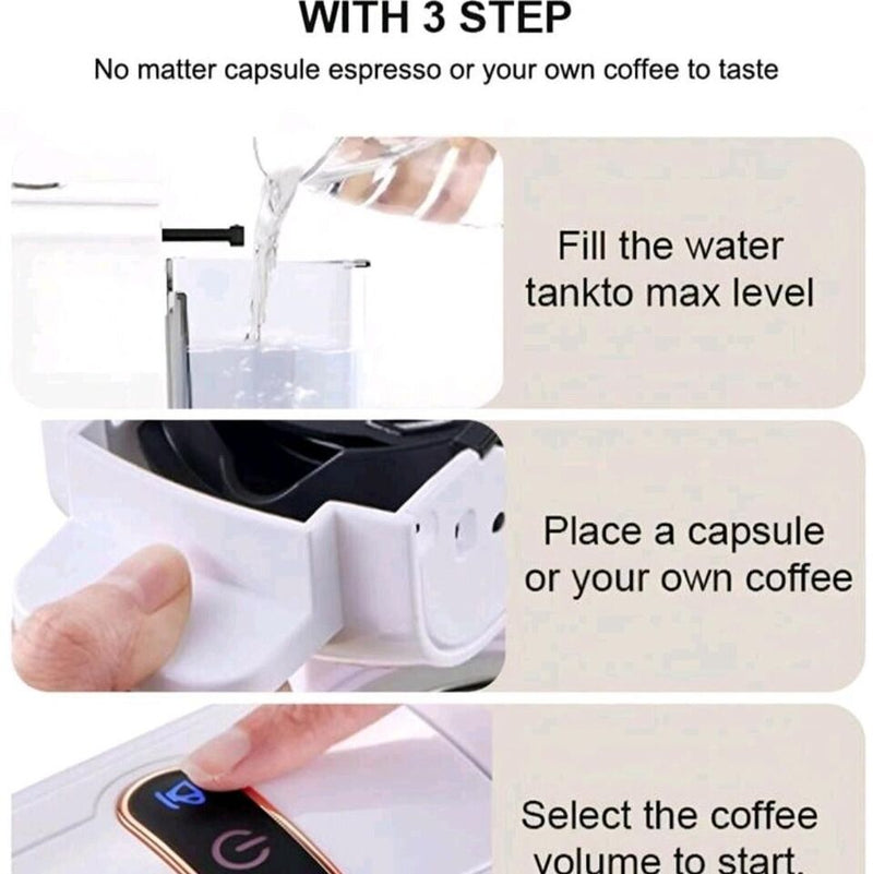 CAFELFFE Coffee Maker 4-In-1 Capsule Coffee Machine 19 Bar Fully Automatic Small Size Household 0.6L Removable Water Tank Compatible With Universal 1450W Coffee Capsules - Tech Trove