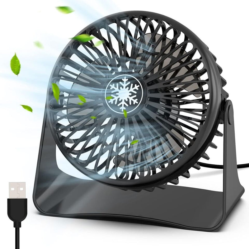 Ouila Desk Fan, Strong Wind USB Fan 3 Speeds Small Fan Silent Powerful Table Fan 360°Rotation Mini Fan for Desktop Bedroom Home Office Outdoor Travel (Black) - Tech Trove