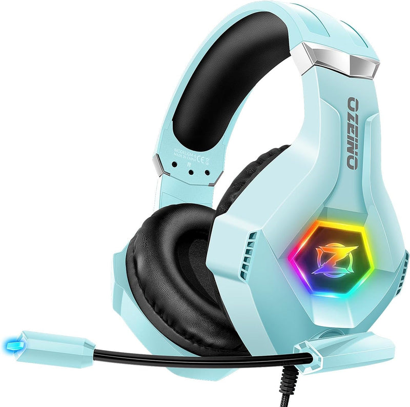 Stereo Surround Sound Gaming Headset with RGB Lighting & Adjustable Mic for PS4, PS5, PC, Xbox One, Laptop, and Mac