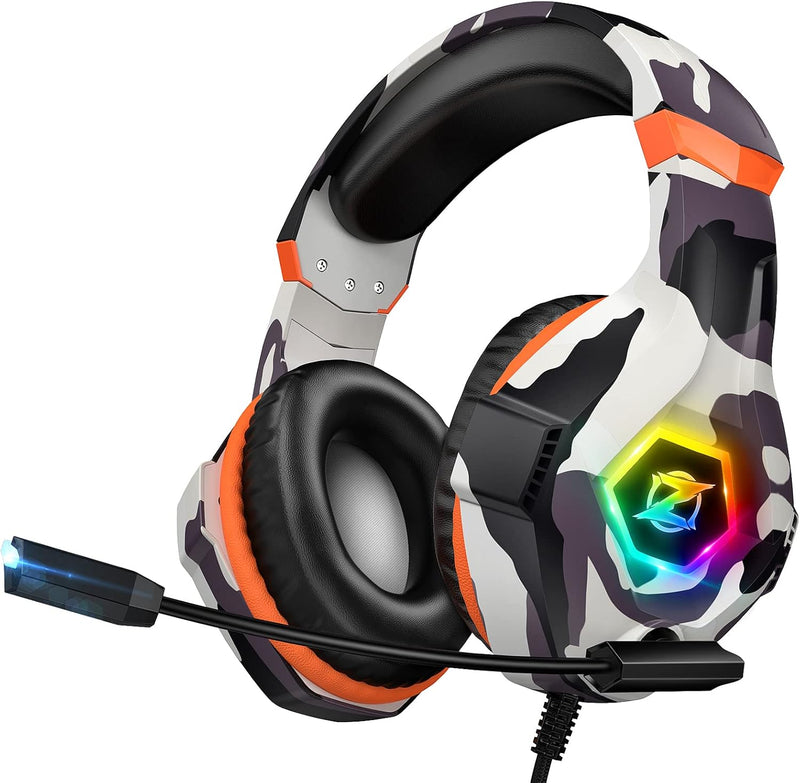 Stereo Surround Sound Gaming Headset with RGB Lighting & Adjustable Mic for PS4, PS5, PC, Xbox One, Laptop, and Mac